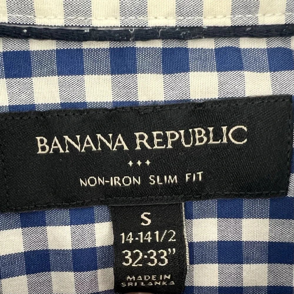 Banana Republic Men's Shirt Size SMALL 14-14 1/2 Slim Fit Blue Check Long Sleeve